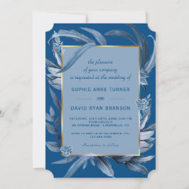 Moderne Classic Blue Blätter Geometric Gold Weddin Einladung