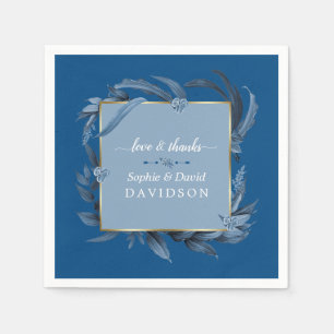 Moderne Classic Blue Blätter Geometric Gold Weddin Serviette