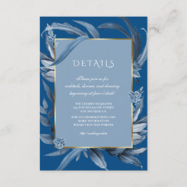 Moderne Classic Blue Blätter Gold Wedding Receptio Begleitkarte
