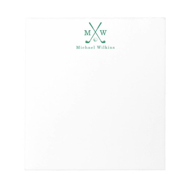 Moderne Classic Green Crossed Clubs Golf Monogram  Notizblock (Vorderseite)