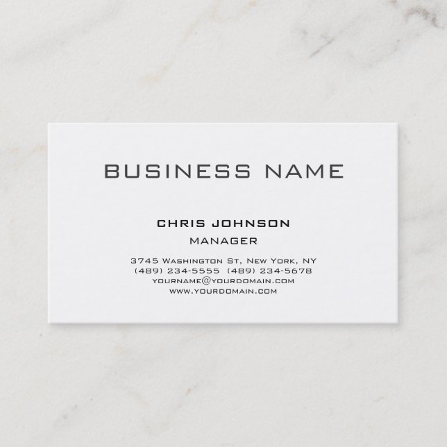 Moderne Classic White Manager Business Card Visitenkarte (Vorderseite)