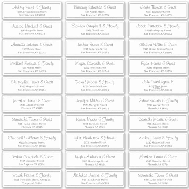 Moderne Clear Wedding Guest Names Adressenaufklebe Aufkleber (Vorderseite)