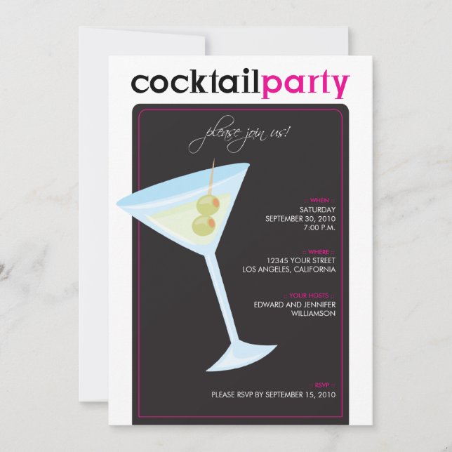 Moderne Cocktail-Party Einladung (fuschia) (Vorderseite)