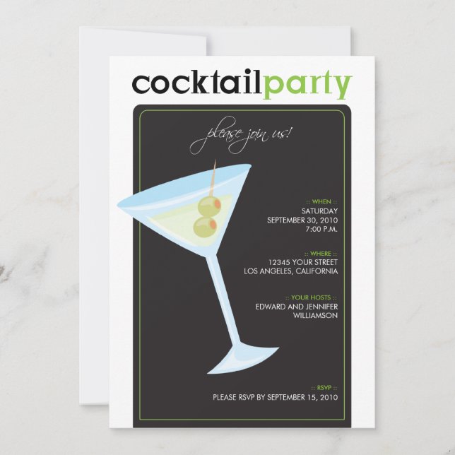 Moderne Cocktail-Party Einladung (Kalkgrün) (Vorderseite)
