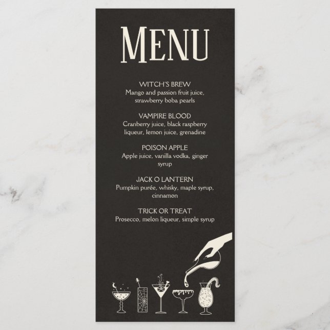 Moderne Cocktailkarte Halloween Mitte des Jahrhund Programm (Vorderseite)