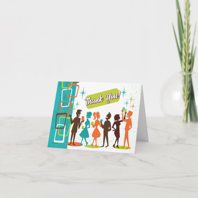 Moderne Cocktailpartei Mitte des Jahrhunderts Dankeskarte (Vorderseite)