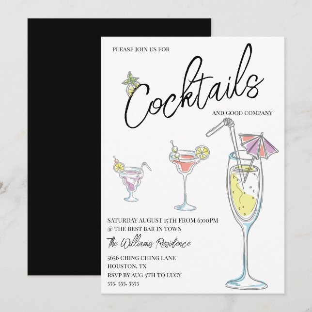 Moderne Cocktailparty Einladung (Vorne/Hinten)