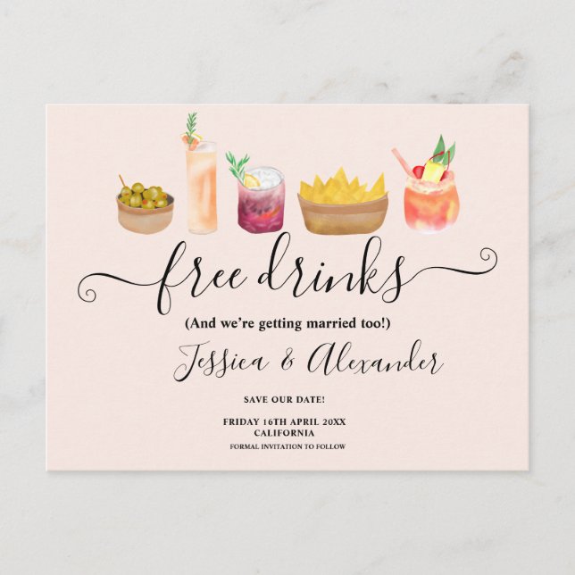 Moderne Cocktails Wasserfarbe Save the Date Postkarte (Vorderseite)