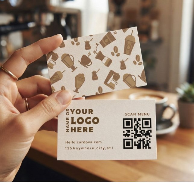 Moderne Coffee Shop QR-Code Visitenkarte (Von Creator hochgeladen)
