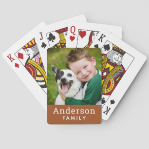 Moderne Cognac Custom Family Foto Spielkarten