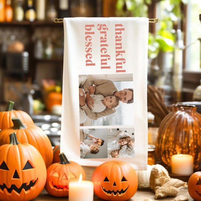 Moderne Collage Drei Foto | Glückliches Erntedankf Geschirrtuch (Von Creator hochgeladen)