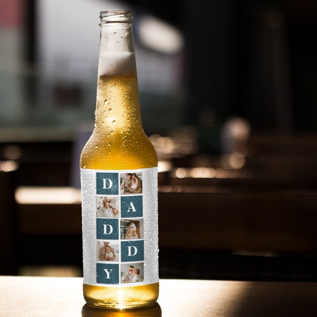 Moderne Collage Fathers Foto & Green Daddy Geschen Bierflaschenetikett (Von Creator hochgeladen)