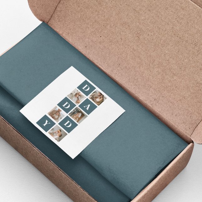 Moderne Collage Fathers Foto & Green Daddy Geschen Quadratischer Aufkleber (Von Creator hochgeladen)