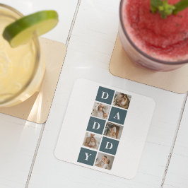 Moderne Collage Fathers Foto & Green Daddy Geschen Rechteckiger Pappuntersetzer
