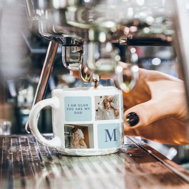 Moderne Collage Fotos Blue Best Fathers Geschenk Espressotasse (Von Creator hochgeladen)