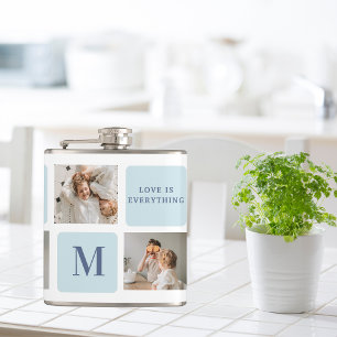 Moderne Collage Fotos Blue Best Fathers Geschenk Flachmann