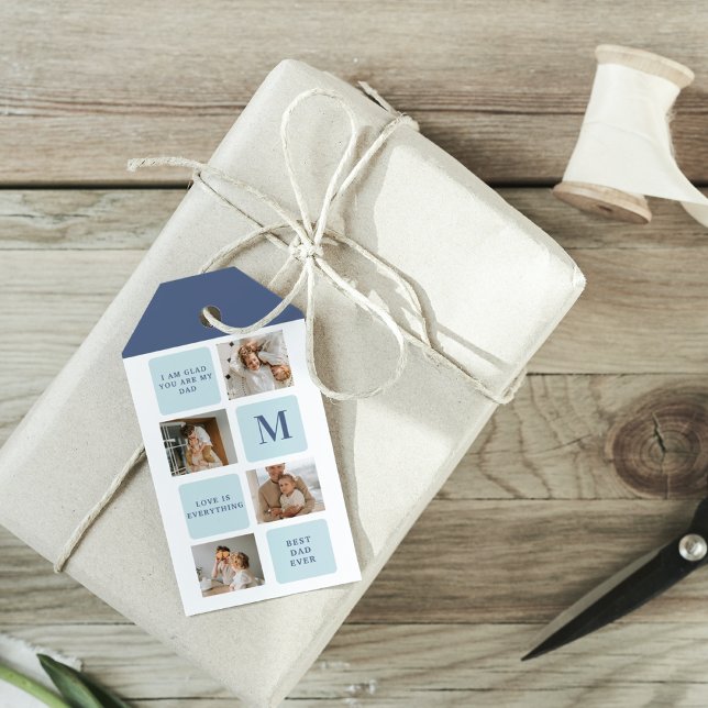 Moderne Collage Fotos Blue Best Fathers Geschenk Geschenkanhänger (Von Creator hochgeladen)