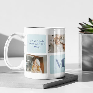 Moderne Collage Fotos Blue Best Fathers Geschenk Kaffeetasse
