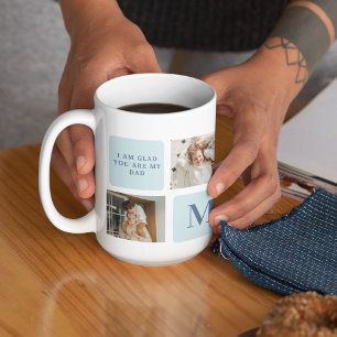 Moderne Collage Fotos Blue Best Fathers Geschenk Kaffeetasse
