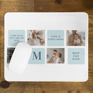 Moderne Collage Fotos Blue Best Fathers Geschenk Mousepad