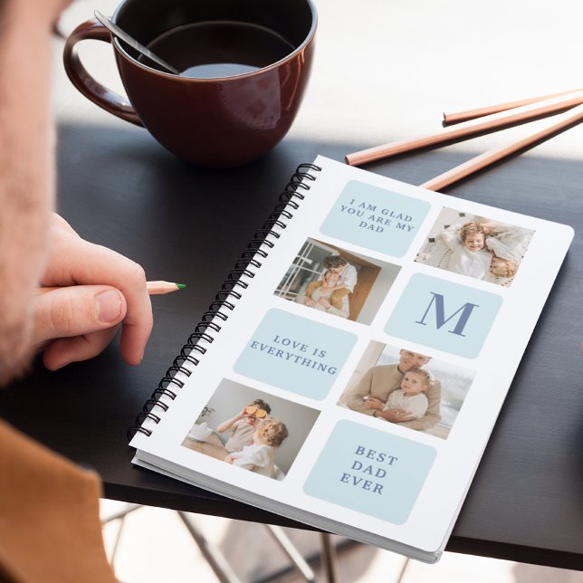 Moderne Collage Fotos Blue Best Fathers Geschenk Notizblock (Von Creator hochgeladen)
