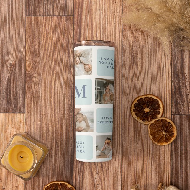 Moderne Collage Fotos Blue Best Fathers Geschenk Thermosbecher (Von Creator hochgeladen)