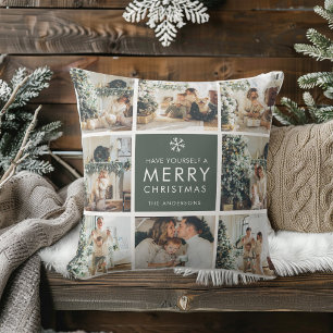 Moderne Collage „Frohe Weihnachten“ Mehrfach-Foto  Kissen