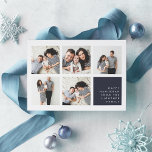 Moderne Collage | Hanukkah-Fotokarte<br><div class="desc">Die moderne Hanukkah Foto Collage Card verfügt über fünf quadratische Fotos in einem Rasterlayout,  mit Ihrer persönlichen Urlaubsbotschaft und den Namen in Weiß auf dunkelmarineblau unten rechts. Einfaches und minimales Hanukkah-Design,  das Ihre Lieblings-Fotos zeigt.</div>
