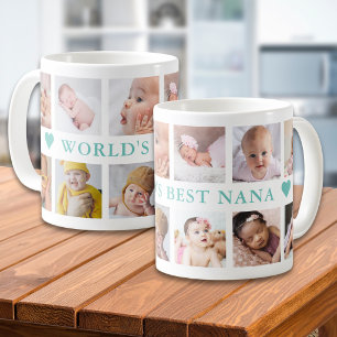 Moderne Collage mit 12 Fotos in Türkis - Weltbeste Kaffeetasse