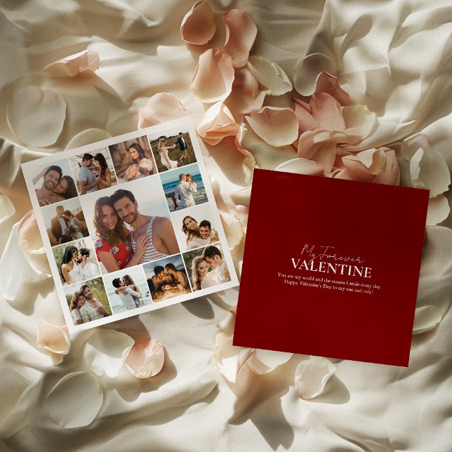 Moderne Collage Red Valentine's Day Foto Card (Cherish memories with a Valentine's card featuring you and your loved one, expressing your bond.)