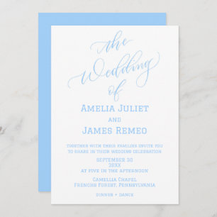 Moderne Columbia Blue and White Simple Wedding Einladung