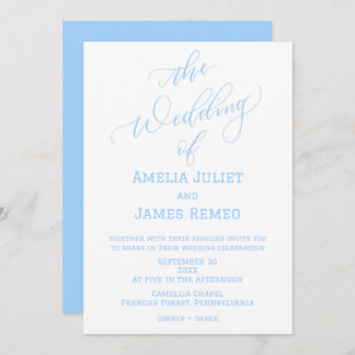 Moderne Columbia Blue and White Simple Wedding Einladung