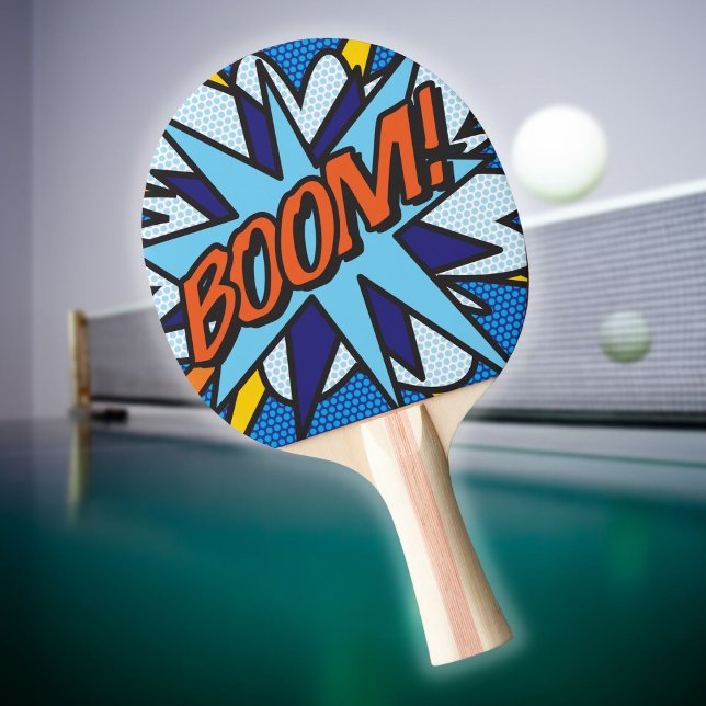 Moderne Comic Book BOOM Typografie Tischtennis Schläger (Modern Colorful Comic Book BOOM Typography Ping Pong Paddle)
