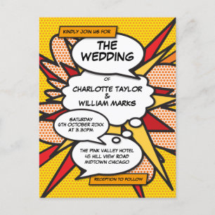 Moderne Comic-Book-Pop-Art-Hochzeit Einladungspostkarte