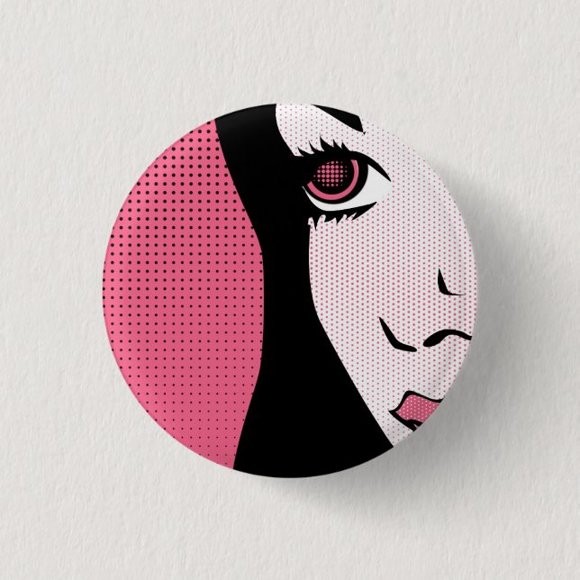 Moderne Comic- Pop-Art eines Frauengesichts Button (Vorderseite)