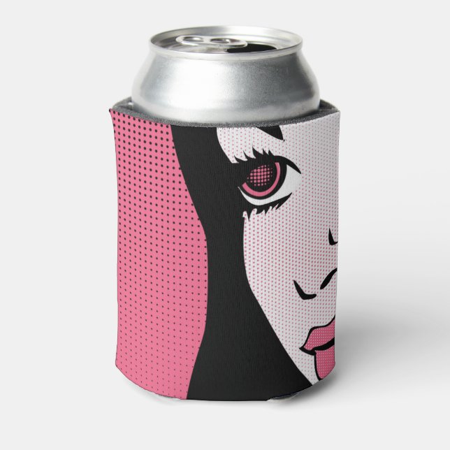 Moderne Comic- Pop-Art eines Frauengesichts Dosenkühler (Kanne Rückseite)