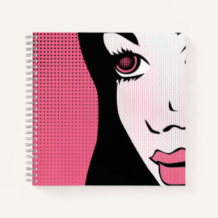 Moderne Comic- Pop-Art eines Frauengesichts Notizbuch