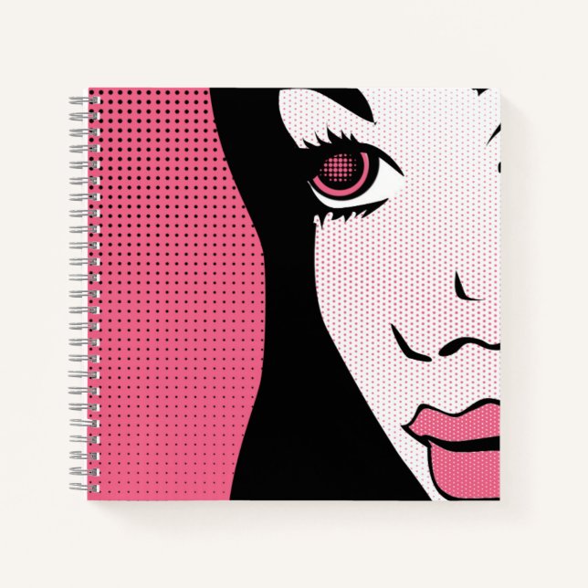 Moderne Comic- Pop-Art eines Frauengesichts Notizbuch (Vorderseite)