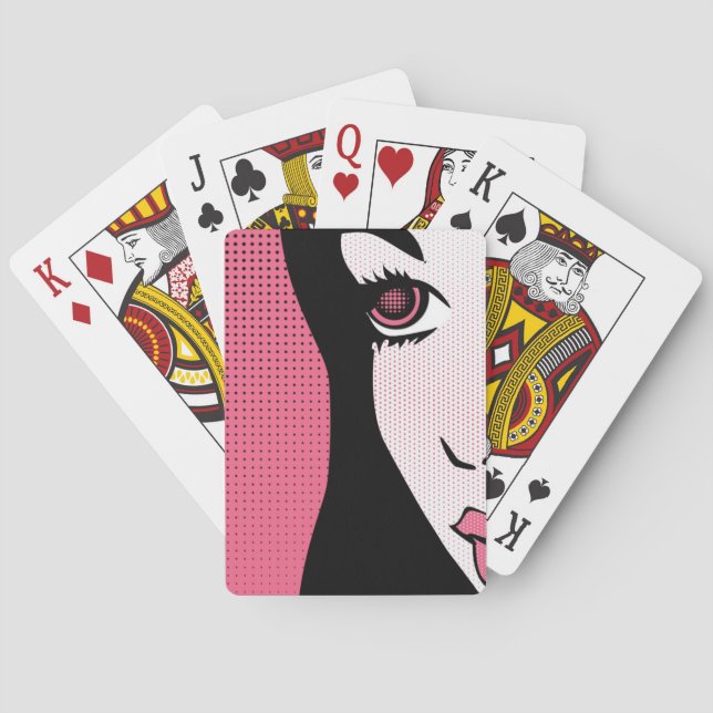 Moderne Comic- Pop-Art eines Frauengesichts Spielkarten (Rückseite)
