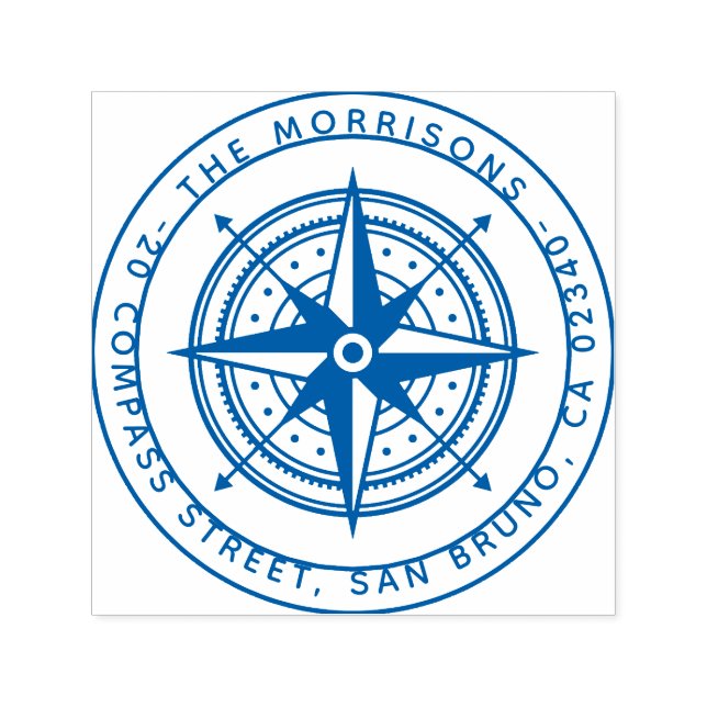 Moderne Compass-Runde Familienname und Rücksendead Permastempel (Design)