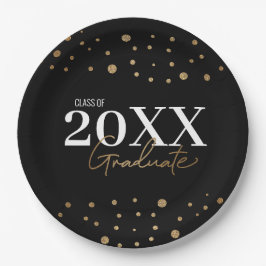 Moderne Confetti Black Gold Class 2024 Graduate Pappteller