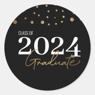 Moderne Confetti Black Gold Class 2024 Graduate Runder Aufkleber