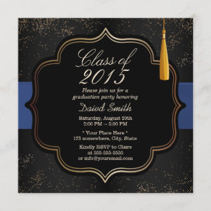 Moderne Confetti Blue Ribbon Dark Graduation Party Einladung