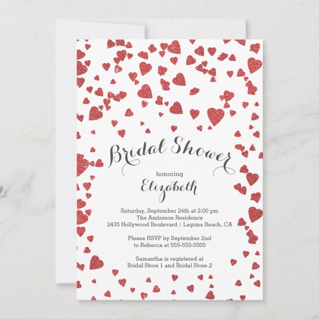 Moderne Confetti Herz Bridal Dusche Einladung (Vorderseite)