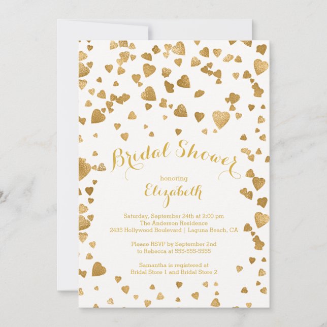 Moderne Confetti Herz Bridal Dusche Einladung (Vorderseite)