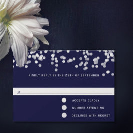 Moderne Confetti Navy Shooting Stars Wedding RSVP Karte
