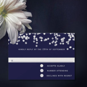 Moderne Confetti Navy Shooting Stars Wedding RSVP Karte