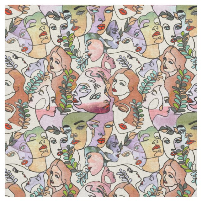 Moderne Contour-Linie Doodle zeichnend Kunst Stoff (Nahaufnahme)