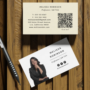 Moderne Cool Yellow Cream QR-Code und benutzerdefi Visitenkarte