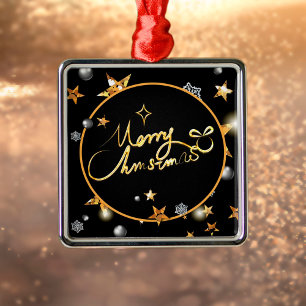 Moderne Coole Gold Black Metallic Frohe Weihnachte Ornament Aus Metall